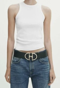 Massimo Dutti Wide With Double Buckle - Belt - Black