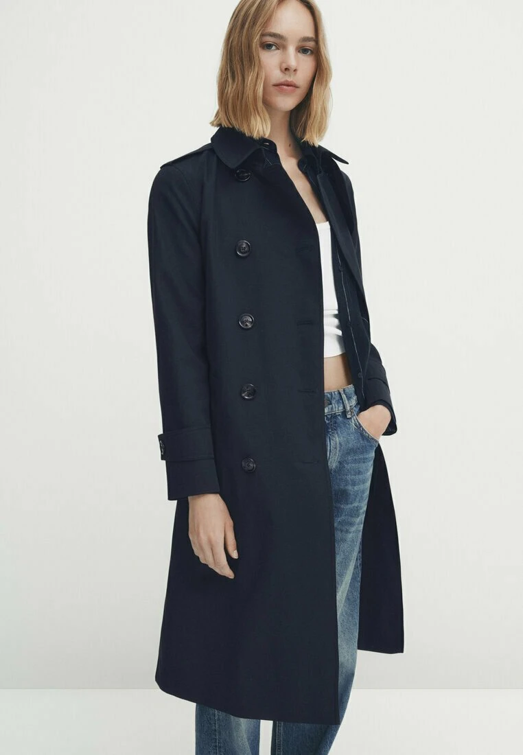 Massimo Dutti With Belt- Trenchcoat - Dark Blue 3 Massimo Dutti With Belt- Trenchcoat - Dark Blue