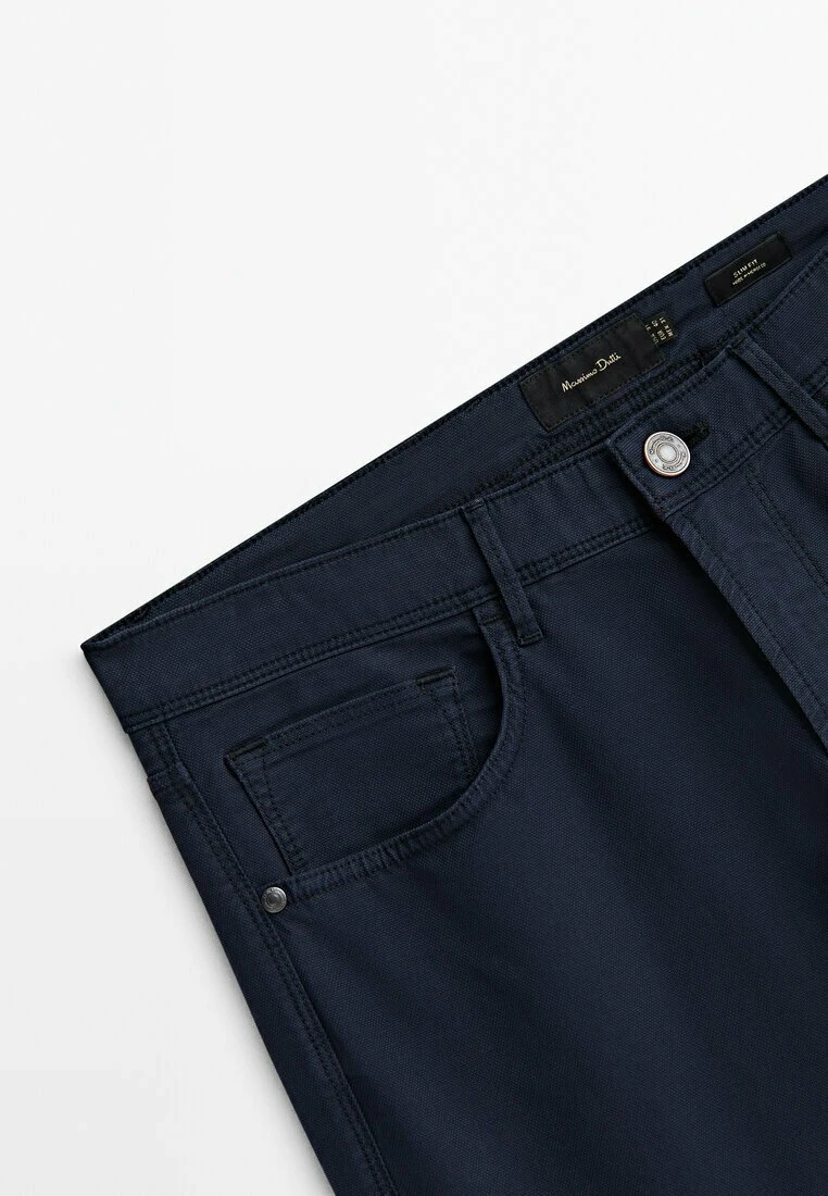 Massimo Dutti Slim Fit Textured Effect - Trousers - Blue 10 Massimo Dutti Slim Fit Textured Effect - Trousers - Blue - Image 8