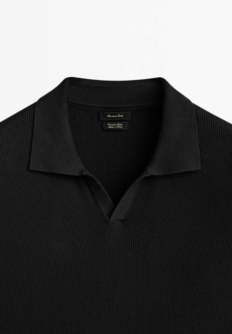 Massimo Dutti Vertical-Textured Micro - Polo Shirt - Black 7 Massimo Dutti Vertical-Textured Micro - Polo Shirt - Black - Image 5