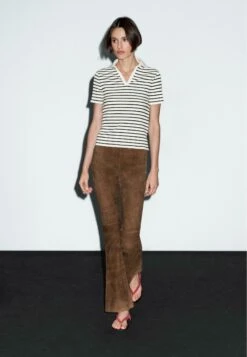 Massimo Dutti STRIPED JOHNNY COLLAR - Polo Shirt - White