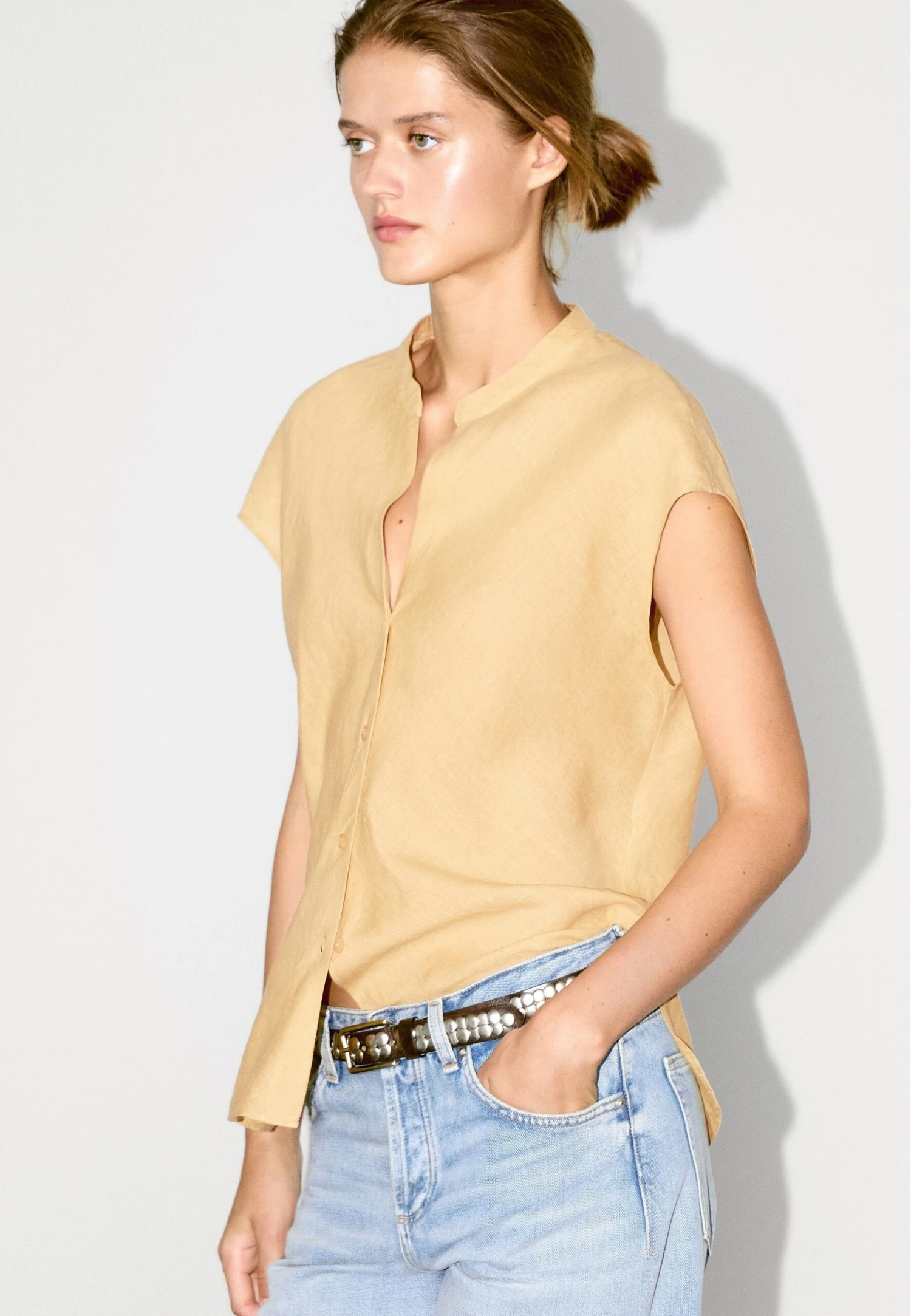 Massimo Dutti FLOWING OPEN NECK - Blouse - Beige 3 Massimo Dutti FLOWING OPEN NECK - Blouse - Beige