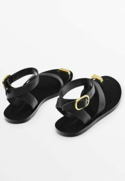 Massimo Dutti Slider With Metallic Piece- T-Bar Sandals - Black -Massimo Dutti Shop 3ff48f8074db42b18d2deb8ef4edf623