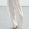 Massimo Dutti WIDE-LEG MID-RISE - Trousers - White