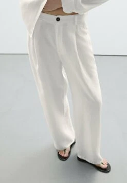 Massimo Dutti WIDE-LEG MID-RISE - Trousers - White
