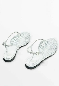 Massimo Dutti Laminated Cage - Studio- Ankle Strap Ballet Pumps - Silver Coloured -Massimo Dutti Shop 406c67aa2aed4814ad6e615b0db1b185