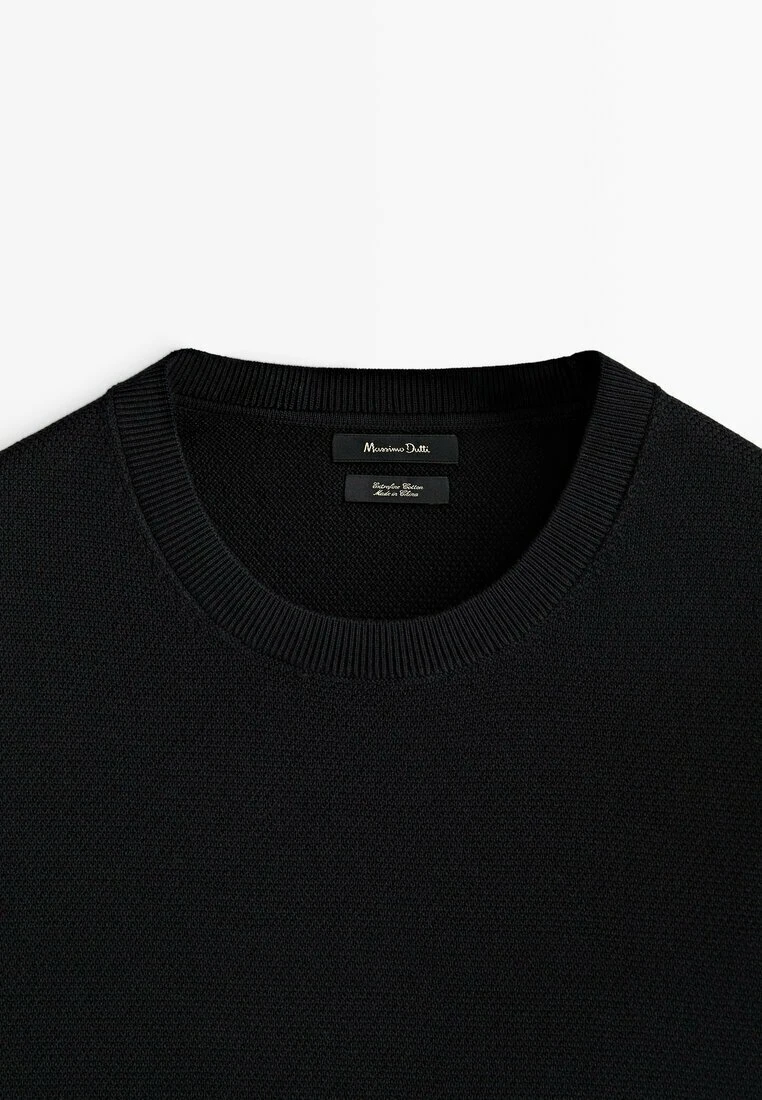 Massimo Dutti Stripe Textured - Print T-Shirt - Black 11 Massimo Dutti Stripe Textured - Print T-Shirt - Black - Image 9