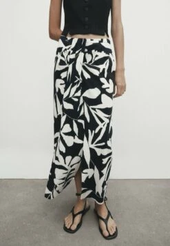 Massimo Dutti Floral Print- Wrap Skirt - Black