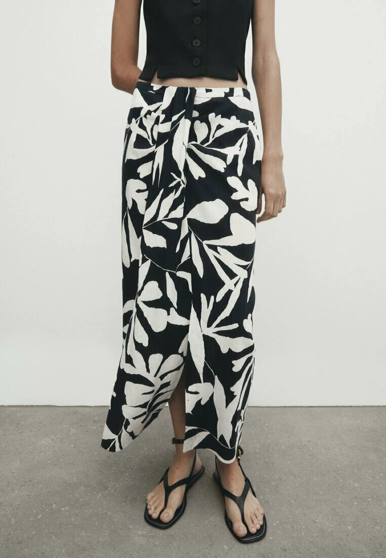 Massimo Dutti Floral Print- Wrap Skirt - Black 3 Massimo Dutti Floral Print- Wrap Skirt - Black