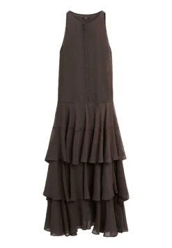 Massimo Dutti LONG FLOWING WITH RUFFLES - Maxi Dress - Mottled Dark Brown -Massimo Dutti Shop 4161cb24c59a41fdb269b20e68a894a9
