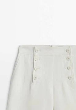 Massimo Dutti And Blend Wide-LegWith Buttons- Trousers - White -Massimo Dutti Shop 41d995b96f8d40b9bcfeb3a0a6c3820b