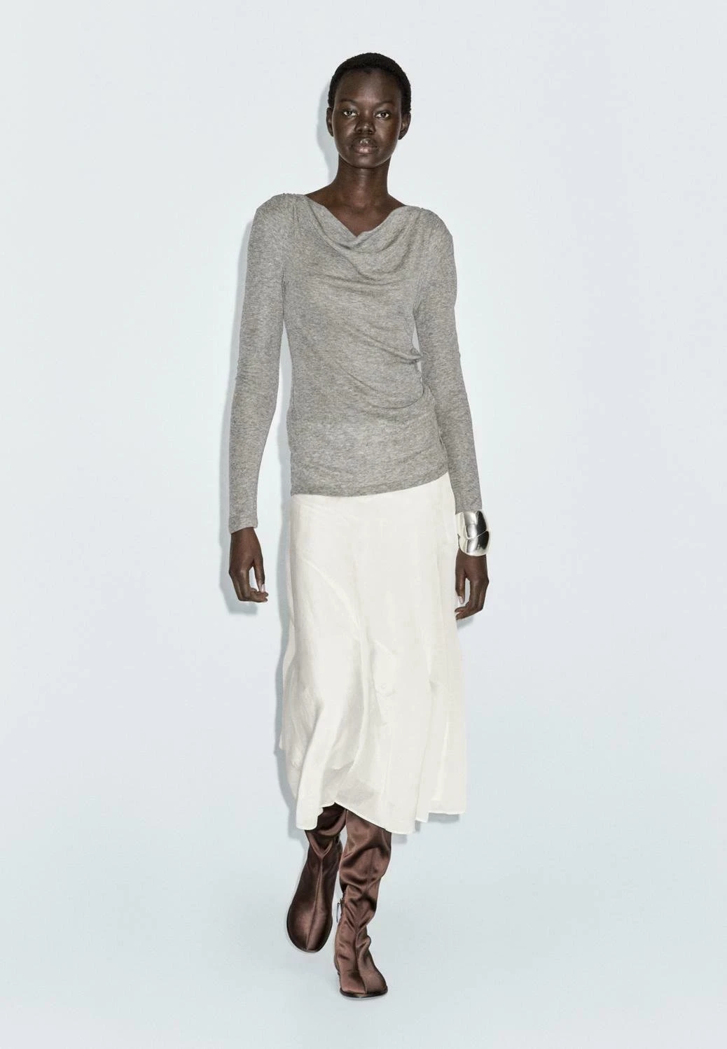 Massimo Dutti WITH DRAPED NECKLINE - Long Sleeved Top - Grey 4 Massimo Dutti WITH DRAPED NECKLINE - Long Sleeved Top - Grey - Image 2