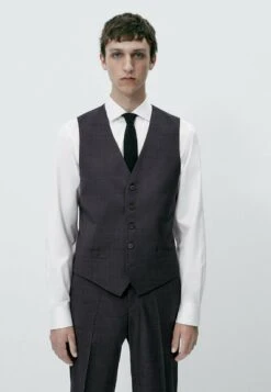 Massimo Dutti Check Super - Waistcoat - Grey