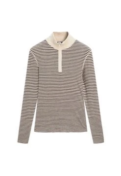 Massimo Dutti STRIPED QUARTER-ZIP - Zip-up Sweatshirt - Beige