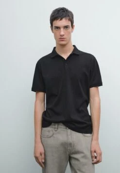Massimo Dutti SHORT SLEEVE POLO NECK - Polo Shirt - Black