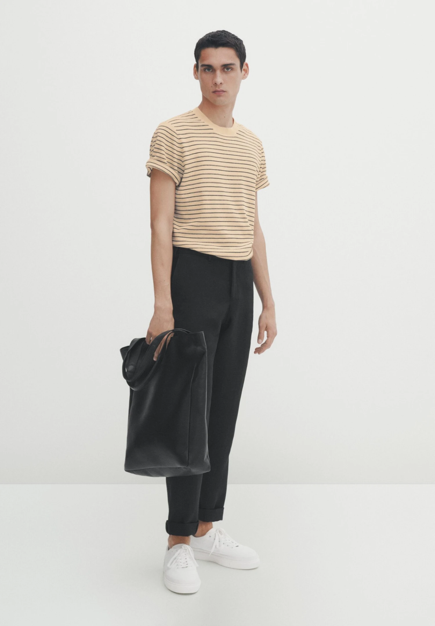 Massimo Dutti Short Sleeve With Irregular Stripes - Print T-Shirt - Beige 4 Massimo Dutti Short Sleeve With Irregular Stripes - Print T-Shirt - Beige - Image 2