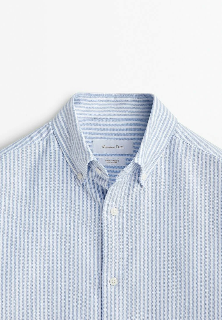 Massimo Dutti Soft Wash Regular Fit Striped Oxford- Shirt - Light Blue 9 Massimo Dutti Soft Wash Regular Fit Striped Oxford- Shirt - Light Blue - Image 7