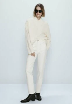 Massimo Dutti Cropped Mid Waist - Trousers - Beige -Massimo Dutti Shop 431a69d3061041f6ad5a8e285f1b9793