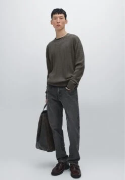 Massimo Dutti CABLE-KNIT CREW NECK - Jumper - Mottled Green
