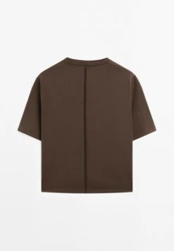 Massimo Dutti SHORT SLEEVE WITH TOPSTITCHING DETAIL - Basic T-shirt - Dark Brown -Massimo Dutti Shop 4364831496bf49929838ca8f8a467b52