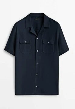 Massimo Dutti Micro- Short Sleeve With Pockets- Shirt - Dark Blue -Massimo Dutti Shop 43aab28ec1854c60ac5c3313c315db13