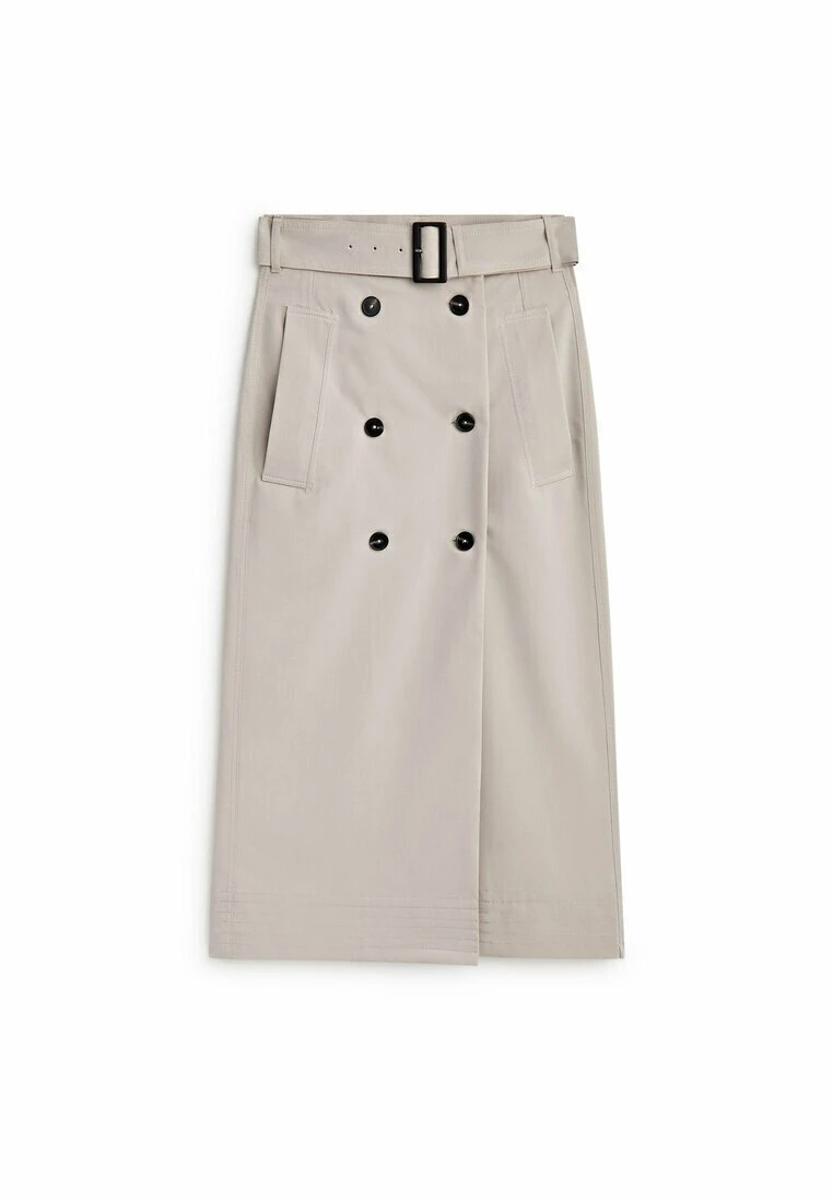 Massimo Dutti Belted Double-Buttoned Midi- A-Line Skirt - Beige 7 Massimo Dutti Belted Double-Buttoned Midi- A-Line Skirt - Beige - Image 5