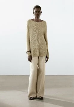 Massimo Dutti BOAT NECK LONG SLEEVE - Jumper - Mottled Green