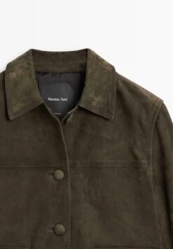 Massimo Dutti LINED BUTTONS - Leather Jacket - Mottled Dark Green -Massimo Dutti Shop 44ea8e2e8b1947cab498261345bfc85e