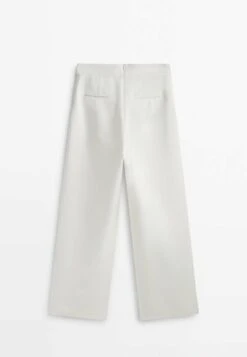 Massimo Dutti And Blend Wide-LegWith Buttons- Trousers - White -Massimo Dutti Shop 44fa207adb584e6d9a6b74b406e48786