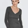 Massimo Dutti V-NECK WITH LONG SLEEVES - Long Sleeved Top - Dark Grey -Massimo Dutti Shop 45138cd4491a434bb9dd480fdc0c561f