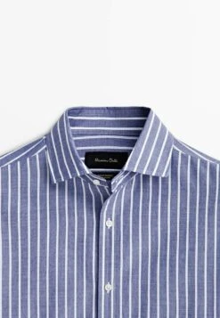 Massimo Dutti Seersucker Textured Striped - Shirt - Blue -Massimo Dutti Shop 452a0be8ffdf4cd4877d81f7ff2905cf
