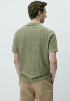 Massimo Dutti Vertical Textured - Polo Shirt - Khaki -Massimo Dutti Shop 4566e129f3f74ed692650953c6144131