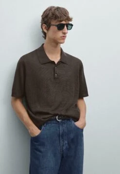 Massimo Dutti WIDE BUTTONED POLO COLLAR - Polo Shirt - Mottled Dark Grey