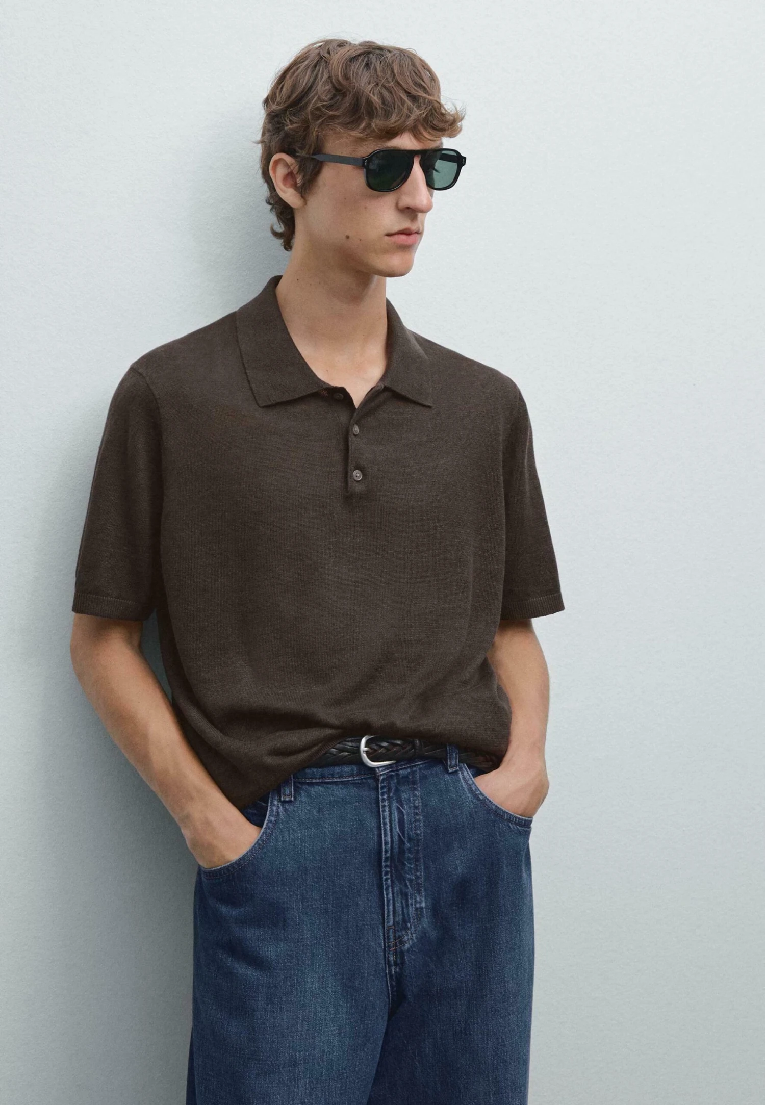 Massimo Dutti WIDE BUTTONED POLO COLLAR - Polo Shirt - Mottled Dark Grey 3 Massimo Dutti WIDE BUTTONED POLO COLLAR - Polo Shirt - Mottled Dark Grey