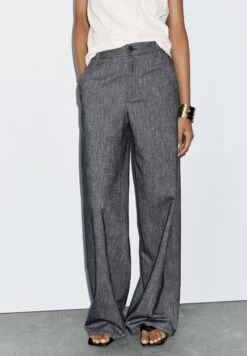Massimo Dutti MID-RISE WIDE-LEG - Trousers - Dark Blue