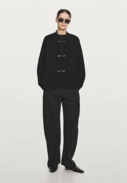 Massimo Dutti STANDING COLLAR WITH BUTTON DETAILS - Cardigan - Black