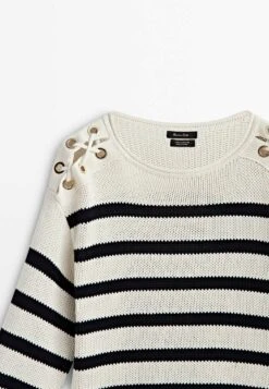 Massimo Dutti Striped With Interwoven Shoulders - Jumper - Beige -Massimo Dutti Shop 46758021bfc845ac895b1849441ca8c7