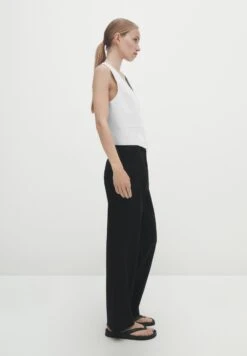 Massimo Dutti Blend Straight- Trousers - Black -Massimo Dutti Shop 46767eb15abc4fd095ffaa4d3237697e