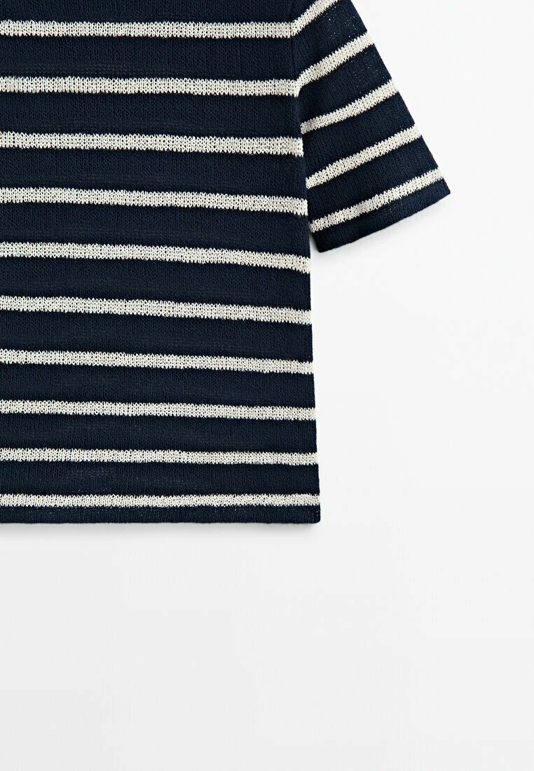 Massimo Dutti Textured Striped Blend - Print T-Shirt - Dark Blue 11 Massimo Dutti Textured Striped Blend - Print T-Shirt - Dark Blue - Image 9