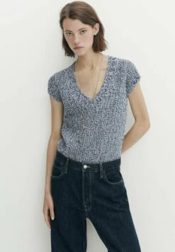 Massimo Dutti Mouliné - Basic T-Shirt - Blue