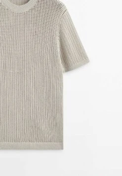 Massimo Dutti Crochet With Short Sleeves- Basic T-Shirt - Beige -Massimo Dutti Shop 46ec60c36b9f4748909f5e96075717f2