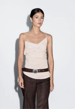Massimo Dutti STRAPPY ASYMMETRIC NECK - Top - Beige