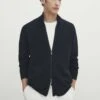 Massimo Dutti Milano With A Mock Neck And Zip - Cardigan - Dark Blue