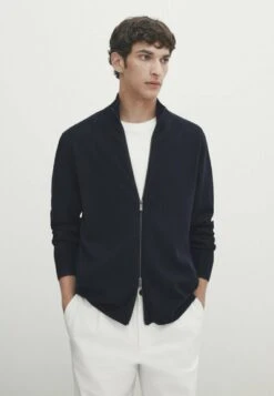 Massimo Dutti Milano With A Mock Neck And Zip - Cardigan - Dark Blue