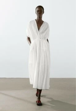 Massimo Dutti CONTRAST PLEATED LONG - Day Dress - White