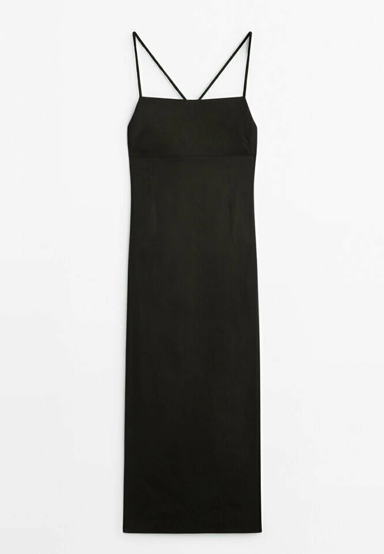 Massimo Dutti Blend Midi With Straps At The Back - Day Dress - Black 12 Massimo Dutti Blend Midi With Straps At The Back - Day Dress - Black - Image 10