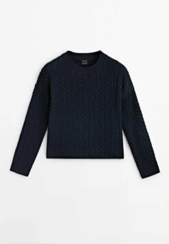 Massimo Dutti Crew Neck Cable-Knit- Jumper - Dark Blue -Massimo Dutti Shop 47f64ff4dbf1417c937f115a8d7a3ccb