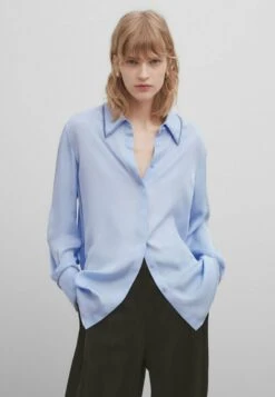 Massimo Dutti Studio Flowing With Rhinestone Detail 09407954 - Button-Down Blouse - Light Blue
