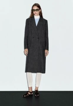 Massimo Dutti LONG HERRINGBONE - Classic Coat - Grey