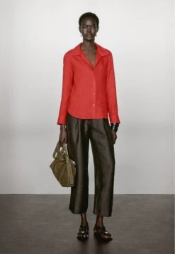 Massimo Dutti OPEN COLLAR LONG SLEEVE - Button-down Blouse - Red